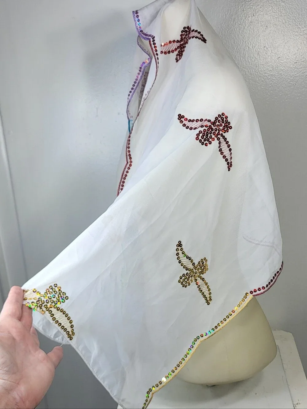 White Sheer Lightweight Scarf with Multicolor Sequin 19